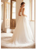 V Neck Ivory Lace Tulle Corset Back Gorgeous Wedding Dress